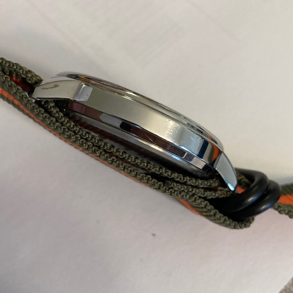 Timex Indiglo watch, black dial, new olive green and orange striped nato strap - Picture 4 of 11